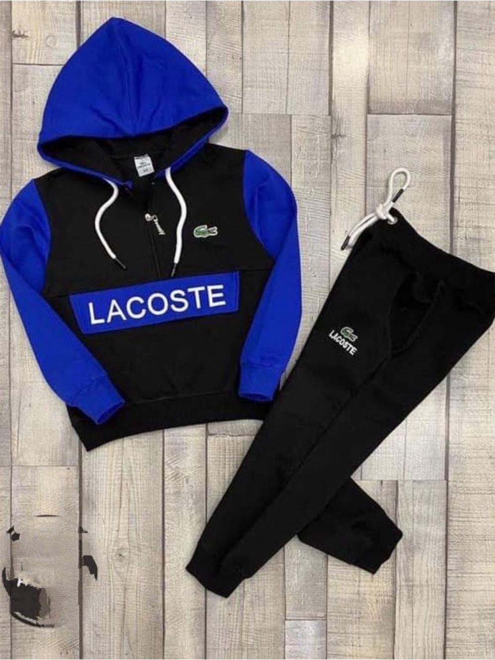Lacoste inspired Kids Matching Hoodie & Jogger Set in Black and Royal Blue
